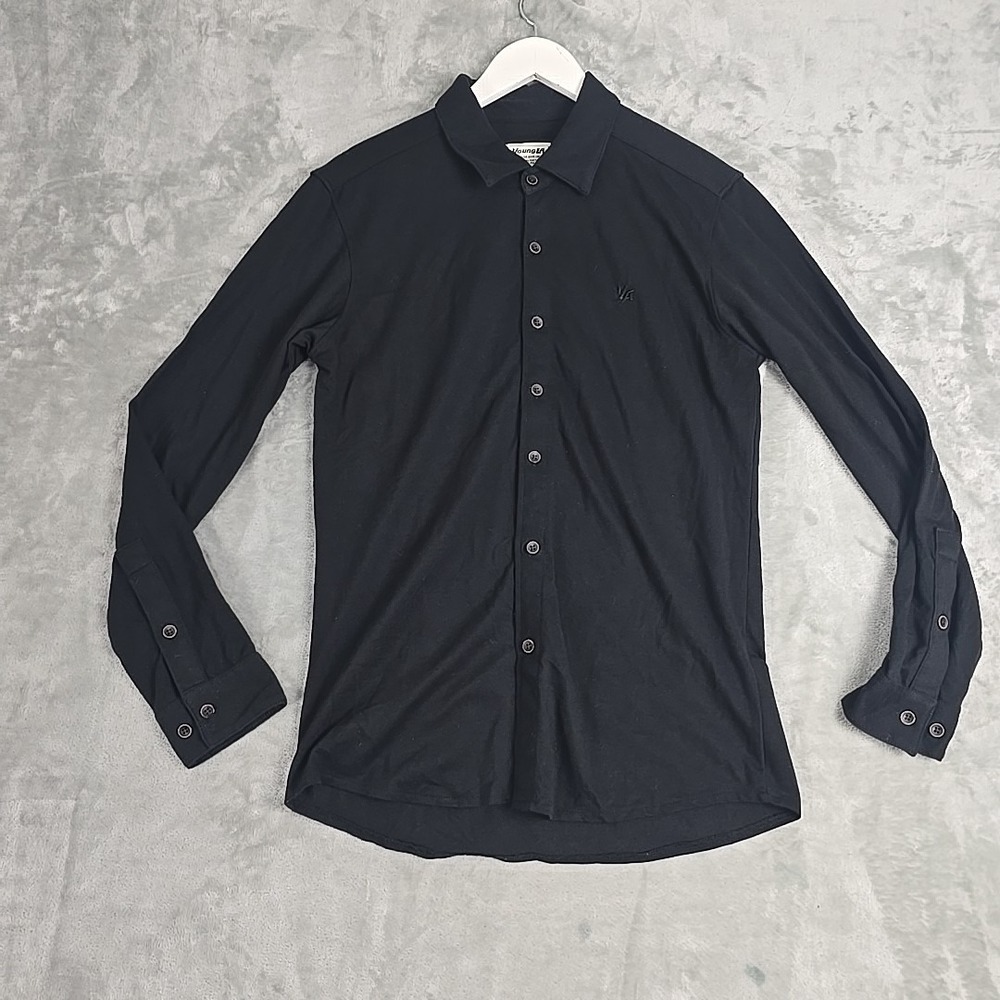 Young LA‎ Mens Button Up Shirt Medium Black Long Sleeve